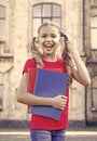 Achieving high standards. Cute little bookworm. Little girl school student. Secondary school student. School education Royalty Free Stock Photo