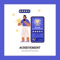 Achieving success or goal, moving to next level banner, flat vector illustration.