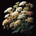 Achillea millefolium isolated on black background. Flowers and plants in spring. AI generated