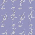 Achillea yarrow pattern, grass silhouette print with Achillea Millefolium flowers on purple violet pastel background.