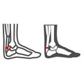 Achilles heel line and solid icon, Human diseases concept, leg with a sore ankle sign on white background, human feet Royalty Free Stock Photo