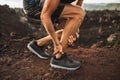 Achilles injury on running outdoors Royalty Free Stock Photo