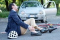 Aching man after bicycle accident Royalty Free Stock Photo