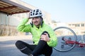 Aching man after bicycle accident Royalty Free Stock Photo