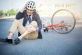 Aching man after bicycle accident Royalty Free Stock Photo