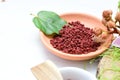 Achiote, annatto, bixin, urucÃÂº or onoto is a natural red pigment for coloring and cooking