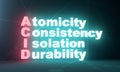 ACID - Atomicity Consistency Isolation Durability acronym. Neon shine text. 3D Render Royalty Free Stock Photo