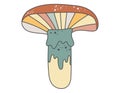 Acid cartoon Magic Poison Mushroom in Groovy style. Vector retro isolated trip doodle illustration. Hippie or