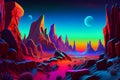 acid color mountains and sky night landscape cosmic background illustration Generative AI