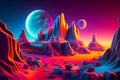 acid color mountains and sky night landscape cosmic background illustration Generative AI