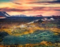 Acid colors of geothermal valley Hverarond, located near Reykjahlid village in north of Iceland, Europe.