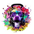 Acid dog head in eyeglasses and headphones illustration on white background with colorful creative elements Royalty Free Stock Photo