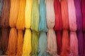 acid dyed wool fibers displayed on canvas