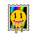 Acid postage stamp with yellow smile face.