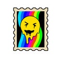 Acid postage stamp with yellow smile face.