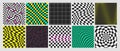 Acid psychedelic checkerboard backgrounds with seamless pattern with warped grid tile and distorted lines