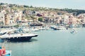 Acitrezza harbor with fisher boats next to Cyclops islands, Catania, Sicily Royalty Free Stock Photo