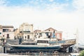 Acitrezza harbor with fisher boats next to Cyclops islands, Catania, Sicily, Italy Royalty Free Stock Photo