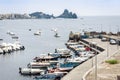 Acitrezza harbor with fisher boats next to Cyclops islands, Catania, Sicily, Italy Royalty Free Stock Photo