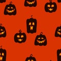 Ack o lantern faces seamless pattern. Halloween Pumpkin horror scary smileys background. October Holidays Funny Cartoon Wallpaper Royalty Free Stock Photo