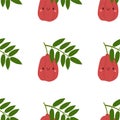 Kawaii Cartoon Ackee Fruit. Seamless Patterns