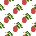 Kawaii Cartoon Ackee Fruit. Seamless Patterns