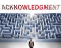 Acknowledgment can be hard to get - pictured as a word Acknowledgment and a maze to symbolize that there is a long and difficult