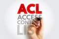 ACL Access Control List concept with hand writing acronym, showing data protection, permissions, cybersecurity, and system Royalty Free Stock Photo