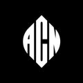 ACN circle letter logo design with circle and ellipse shape. ACN ellipse letters with typographic style. The three initials form a