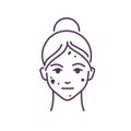 Acne on the female face line black icon. Skin rash. Dermatological diseases. Sign for web page, mobile app, button, logo. Vector