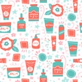 Acne treatment and skincare seamless pattern