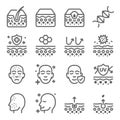Acne Skin Icon Set. Contains such Icons as Skin Layer, Surface, Complexion, UV ,DNA and more. Expanded Stroke Royalty Free Stock Photo