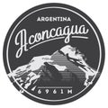 Aconcagua in Andes, Argentina outdoor adventure badge. High mountain illustration. Royalty Free Stock Photo