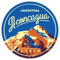 Aconcagua in Andes, Argentina outdoor adventure badge. High mountain illustration. Royalty Free Stock Photo