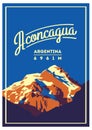 Aconcagua in Andes, Argentina outdoor adventure poster. High mountain illustration. Royalty Free Stock Photo