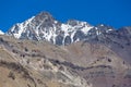 Aconcagua mountain peak with clear blue sky. Argentina Royalty Free Stock Photo