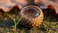Acorn cap features a textured, brown, scaled pattern, resembling the exter Royalty Free Stock Photo