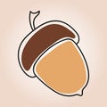 Acorn cartoon isolated vector illustration on white background. Oak tree fruit. Realistic cartoon acorn illustration Royalty Free Stock Photo