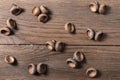 Acorn cupule on wooden desk Royalty Free Stock Photo