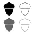 Acorn forest nut icon set grey black color illustration outline flat style simple image Royalty Free Stock Photo