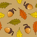 Acorn Fruits and Leaves Seamless Pattern Royalty Free Stock Photo