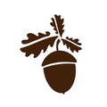 Acorn icon isolated. Vector art leaves and fruits.