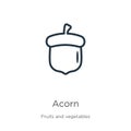Acorn icon. Thin linear acorn outline icon isolated on white background from fruits collection. Line vector acorn sign, symbol for Royalty Free Stock Photo
