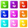 Acorn icons set 9 color collection