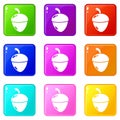 Acorn icons set 9 color collection