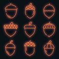 Acorn icons set vector neon