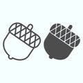 Acorn line and solid icon. Oak tree fallen seeds. Autumn season vector design concept, outline style pictogram on white Royalty Free Stock Photo