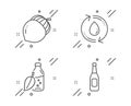 Acorn, Refill water and Water bottle icons set. Beer sign. Oaknut, Recycle aqua, Mint leaf drink. Pub alcohol. Vector Royalty Free Stock Photo