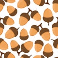 Acorn seamless pattern, oak nut, seed. Cartoon flat style Royalty Free Stock Photo