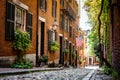 Acorn street around Beacon hill , one of the beautiful street in Boston  , Massachusetts Royalty Free Stock Photo
